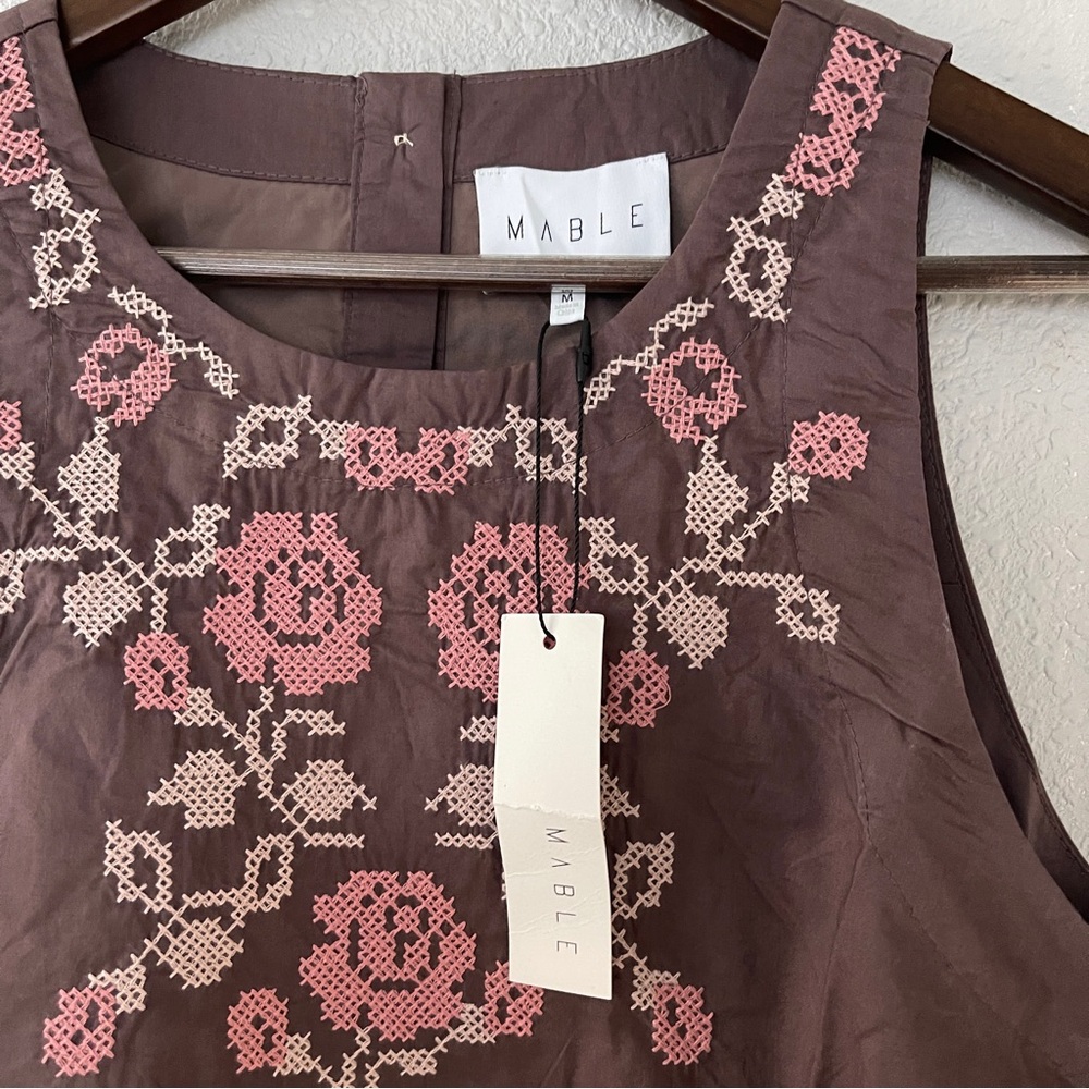 Anthropologie Mable dark plum embroidery Floral print mini dress M NWT - Picture 9 of 12